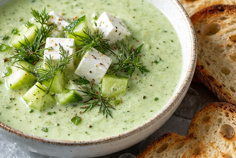 Kalte Gurkensuppe mit Feta und Ciabatta – Mittagstisch im Soul-Food.kitchen Bistro Lüdinghausen